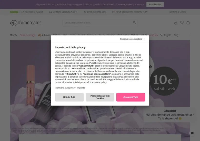 Schermata della pagina offerta di Parfumdreams