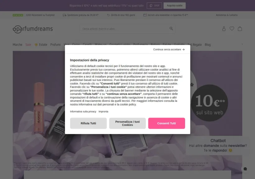 Schermata della pagina offerta di Parfumdreams