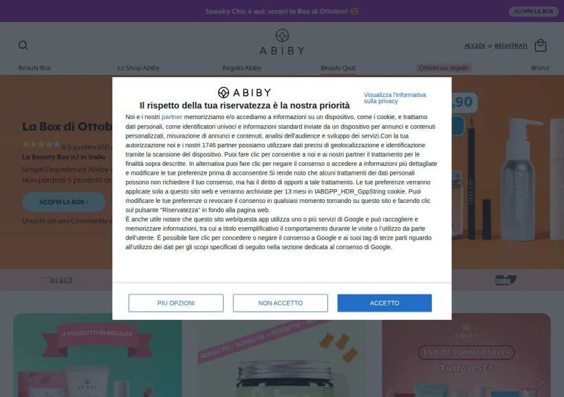 Schermata della pagina offerta di Abiby   