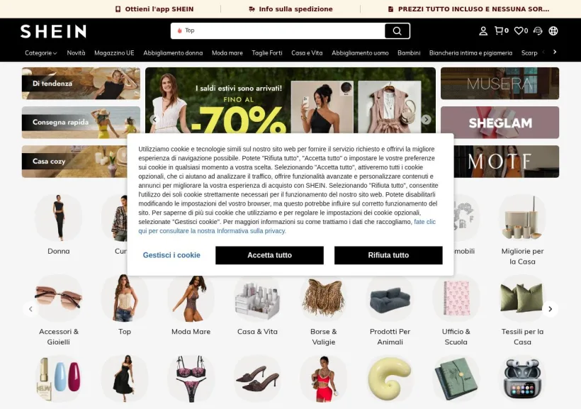 Schermata della pagina offerta di Shein