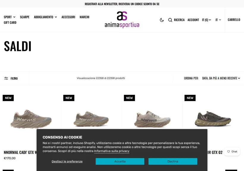 Schermata della pagina offerta di Animasportiva