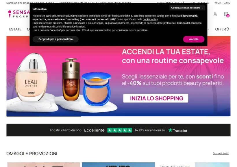 Schermata della pagina offerta di SensationProfumerie
