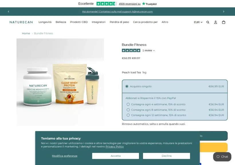 Schermata della pagina offerta di Naturecan