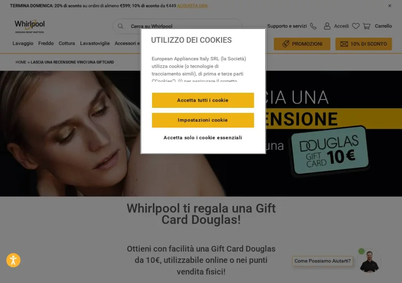 Schermata della pagina offerta di Whirlpool