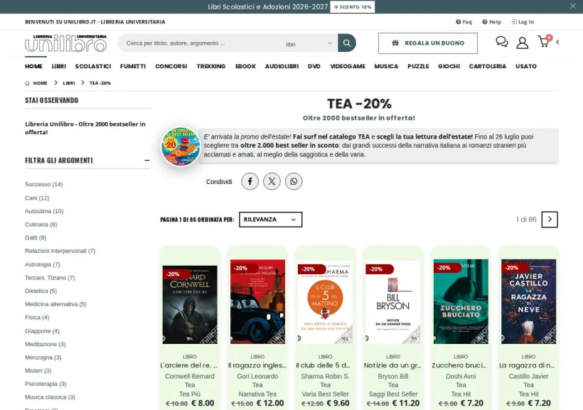 Schermata della pagina offerta di Unilibro