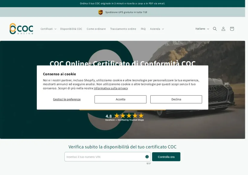 Schermata della pagina offerta di Coc-online