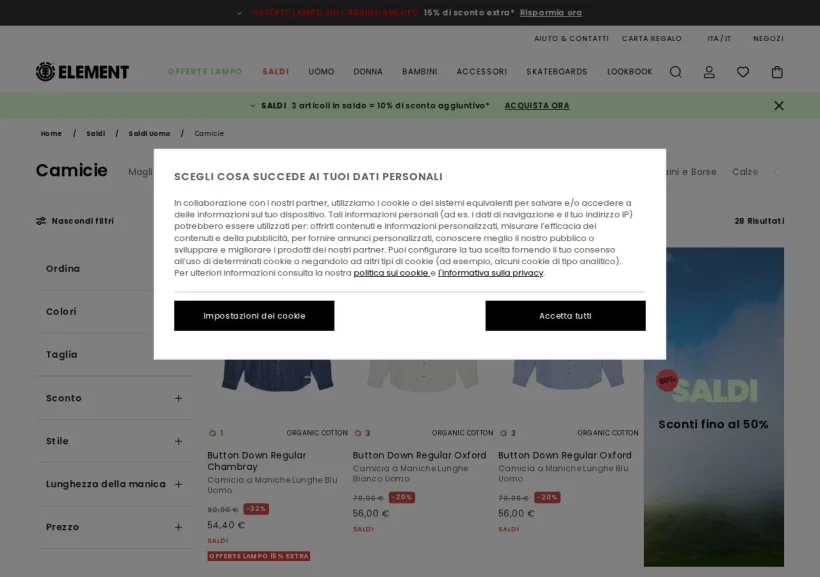 Schermata della pagina offerta di Element