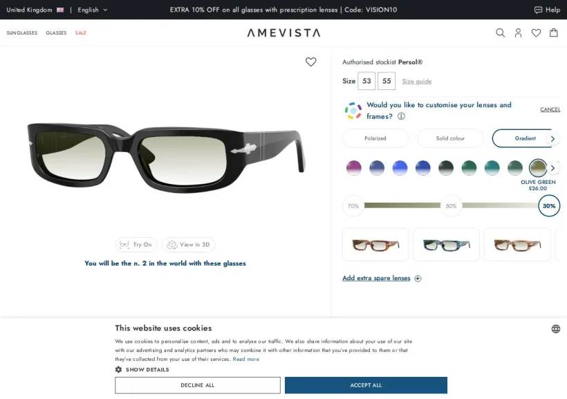 Schermata della pagina offerta di Amevista