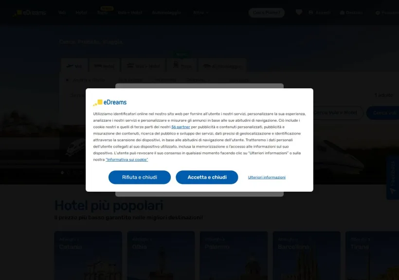 Schermata della pagina offerta di eDreams