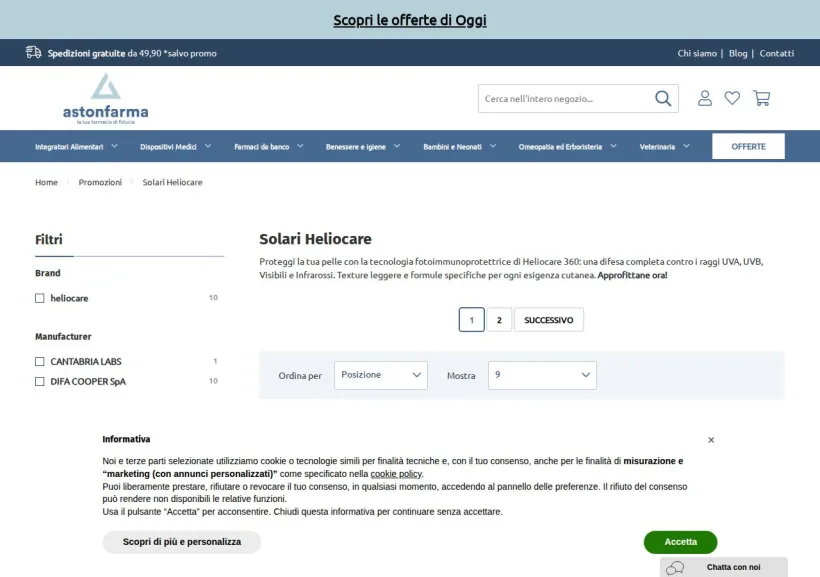 Schermata della pagina offerta di Astonfarma