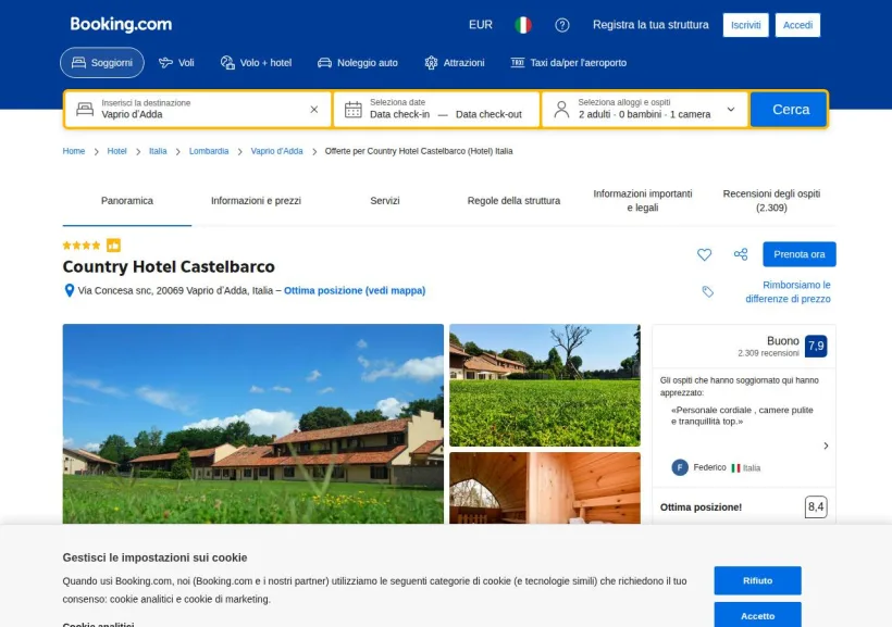 Schermata della pagina offerta di Booking