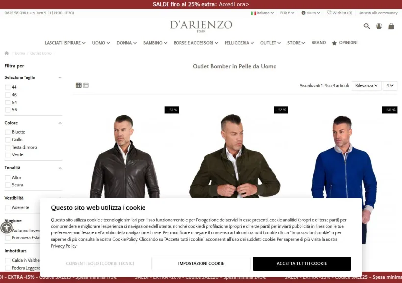 Schermata della pagina offerta di D'Arienzo 
