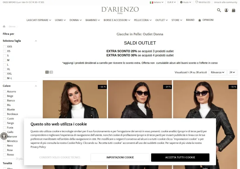 Schermata della pagina offerta di D'Arienzo 