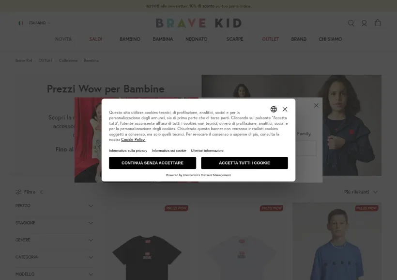 Schermata della pagina offerta di Bravekid