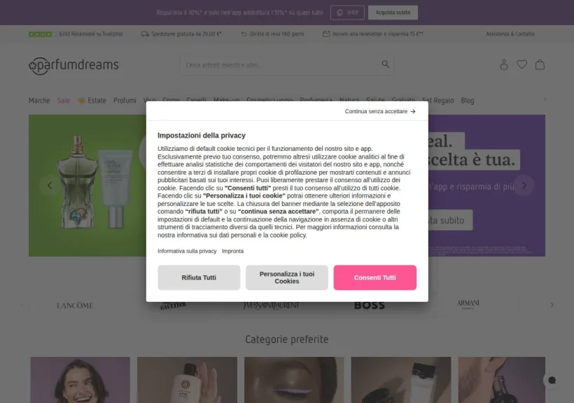 Schermata della pagina offerta di Parfumdreams