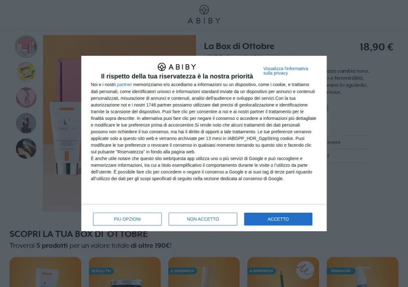 Schermata della pagina offerta di Abiby   