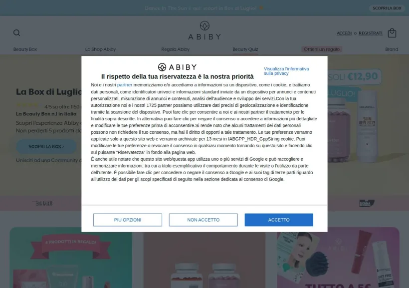Schermata della pagina offerta di Abiby   