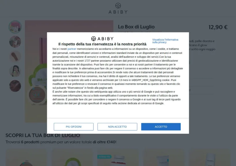 Schermata della pagina offerta di Abiby   