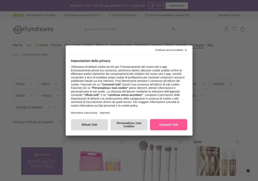 Schermata della pagina offerta di Parfumdreams