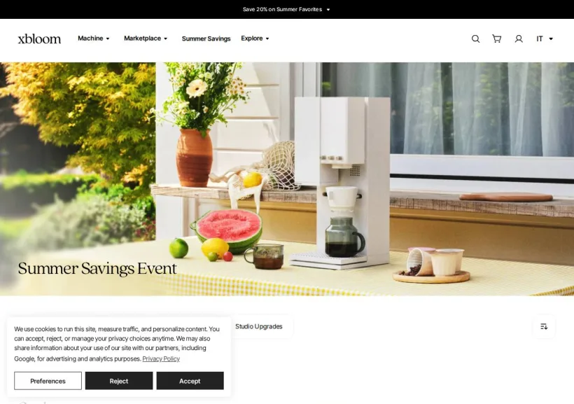 Schermata della pagina offerta di xbloom