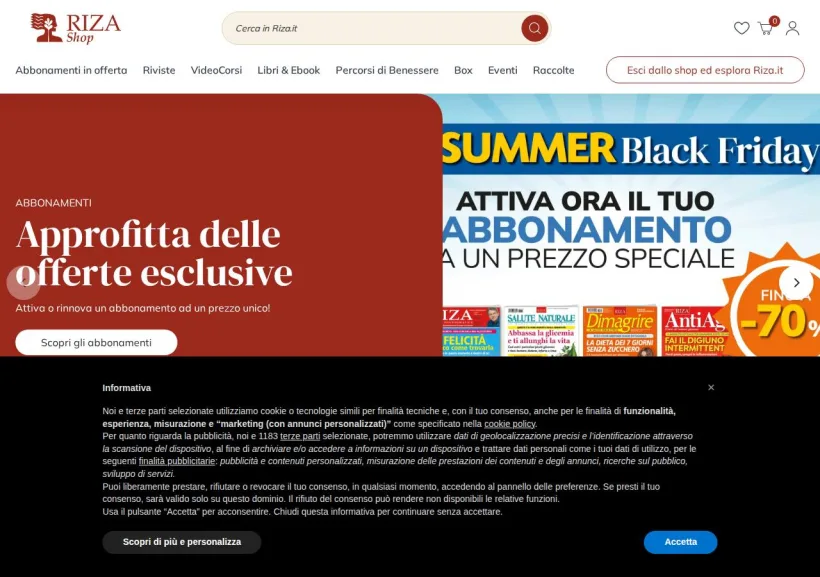 Schermata della pagina offerta di Edizioni Riza 