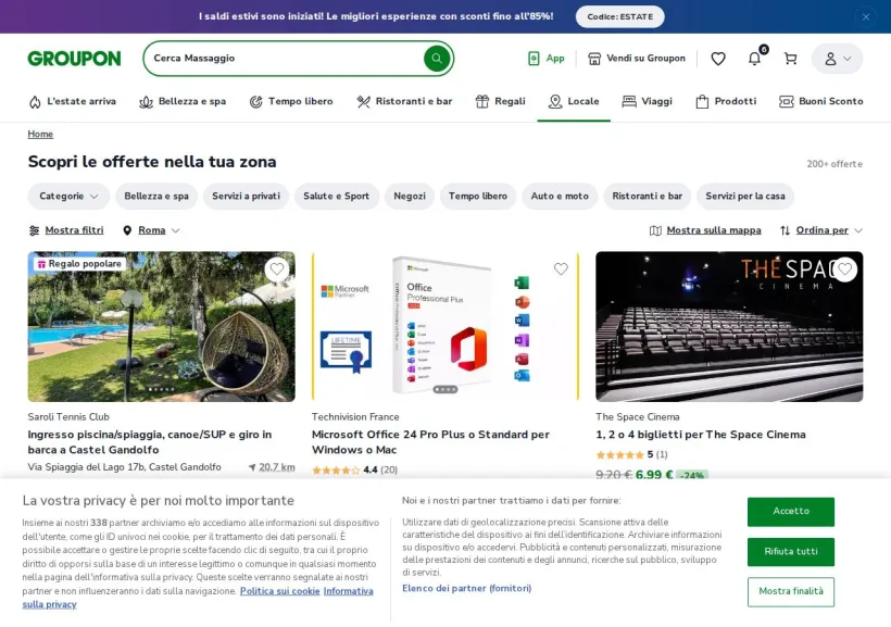 Schermata della pagina offerta di Groupon
