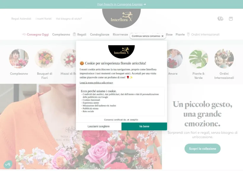 Schermata della pagina offerta di Interflora