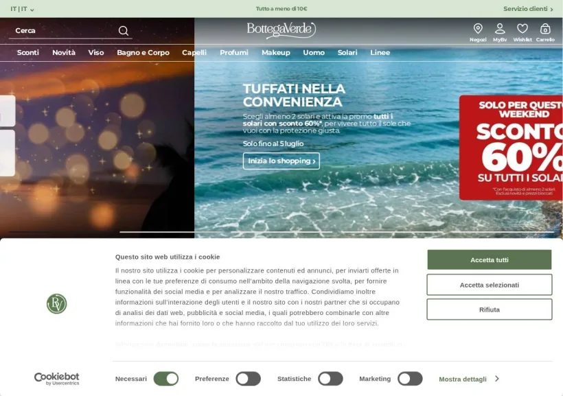 Schermata della pagina offerta di BottegaVerde