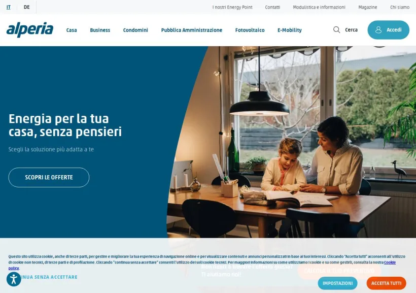 Schermata della pagina offerta di Alperia