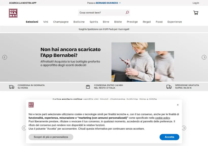 Schermata della pagina offerta di Bernabei