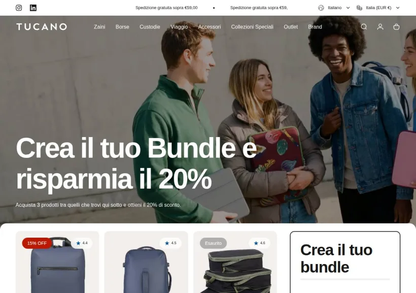 Schermata della pagina offerta di Tucano
