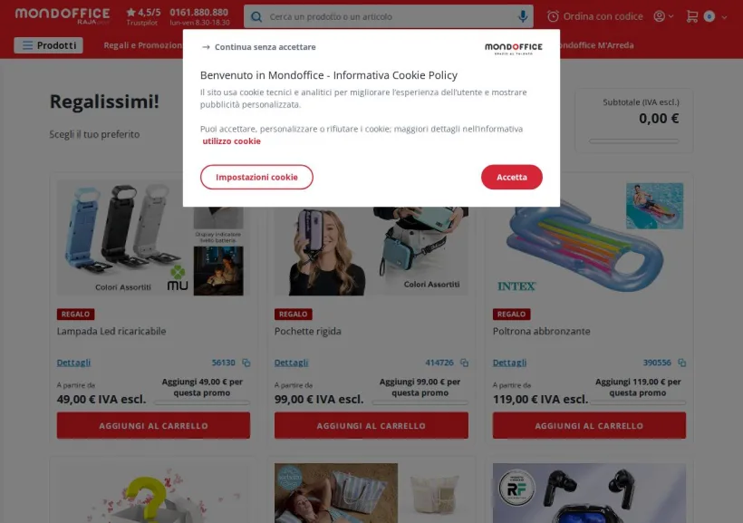 Schermata della pagina offerta di Mondoffice