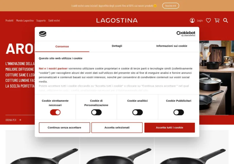 Schermata della pagina offerta di Lagostina