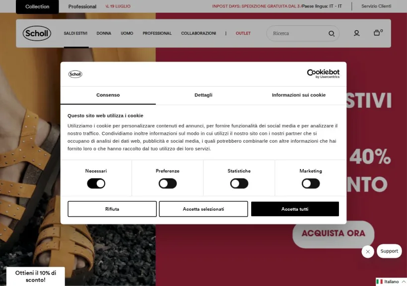 Schermata della pagina offerta di Scholl shoes