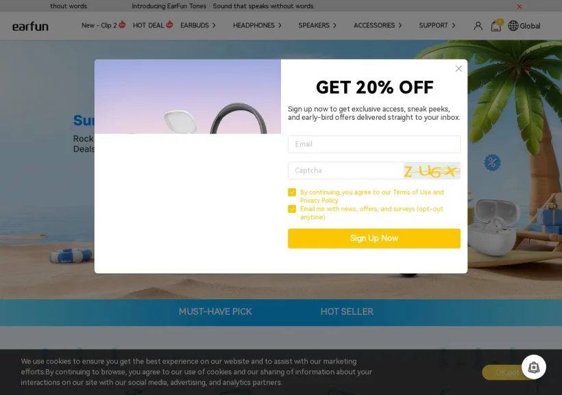 Schermata della pagina offerta di Earfun, Inc