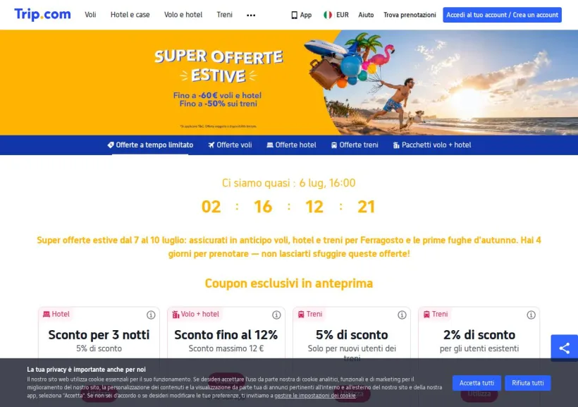 Schermata della pagina offerta di Trip.com