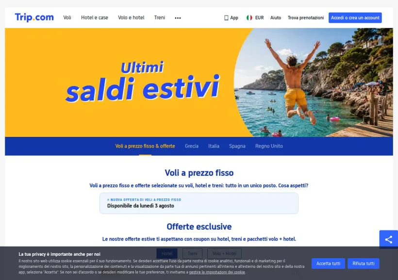 Schermata della pagina offerta di Trip.com