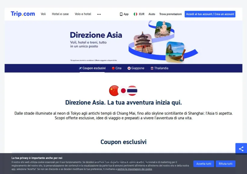 Schermata della pagina offerta di Trip.com