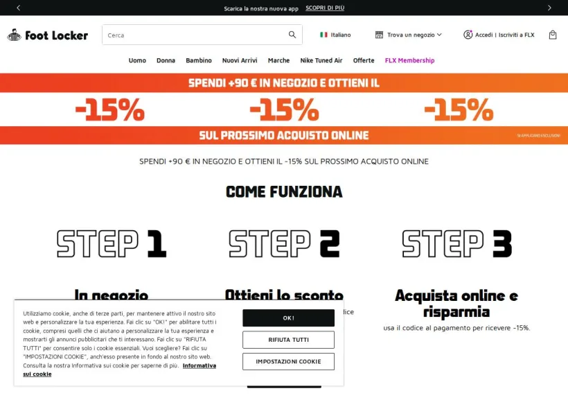 Schermata della pagina offerta di Foot Locker