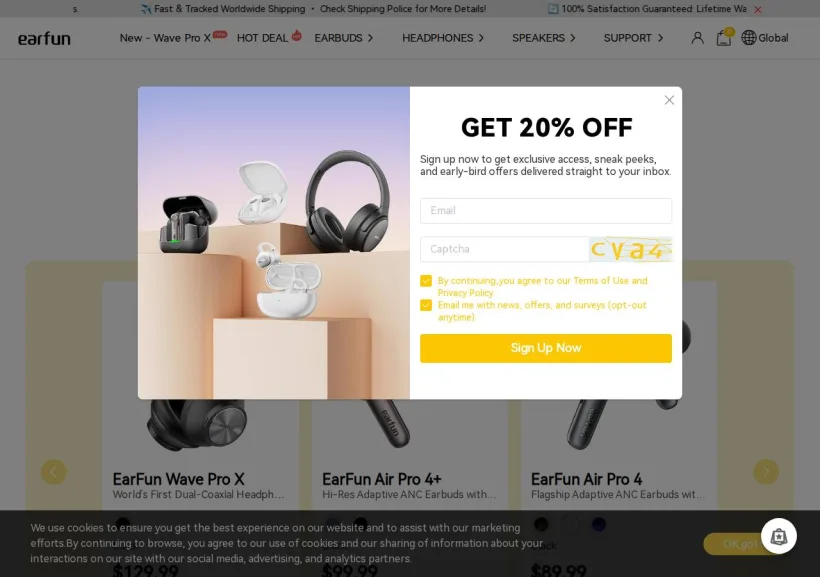 Schermata della pagina offerta di Earfun, Inc