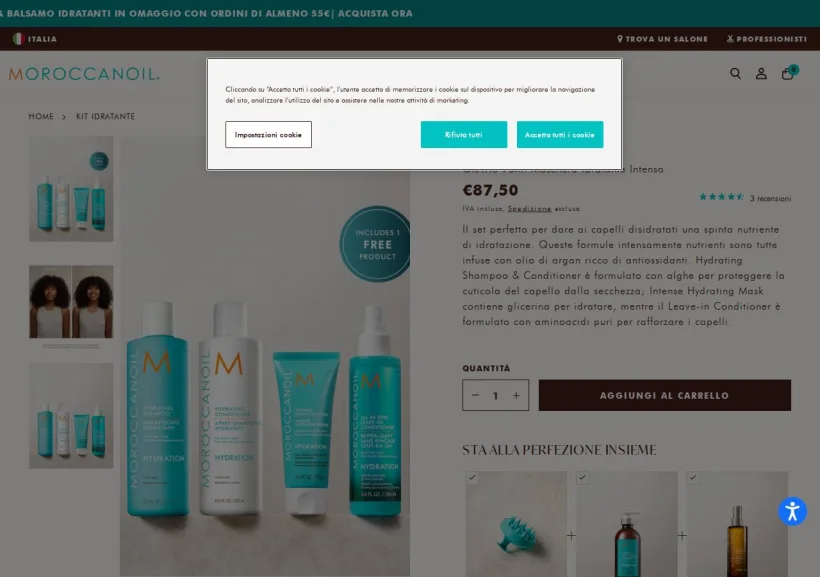 Schermata della pagina offerta di Moroccanoil