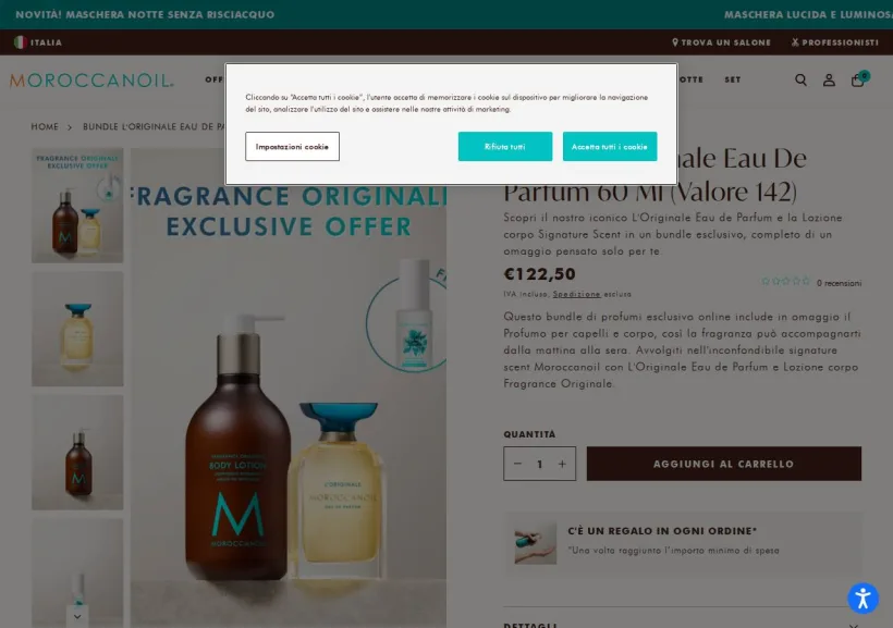 Schermata della pagina offerta di Moroccanoil