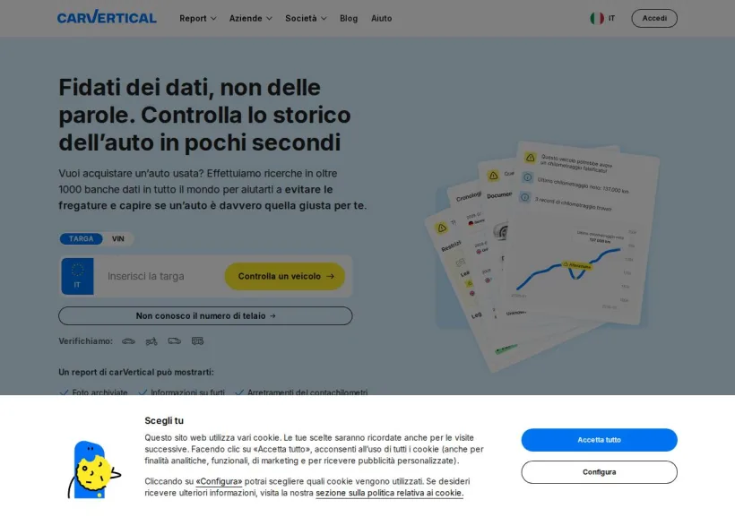 Schermata della pagina offerta di carVertical