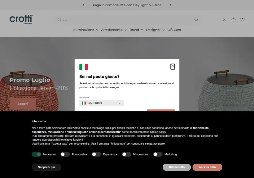 Schermata della pagina offerta di Crotti Lampadari