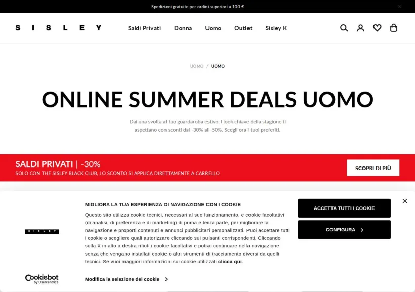 Schermata della pagina offerta di Sisley