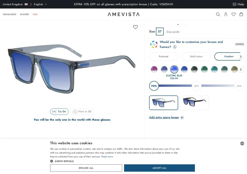 Schermata della pagina offerta di Amevista