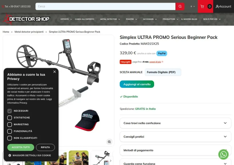 Schermata della pagina offerta di Detectorshop