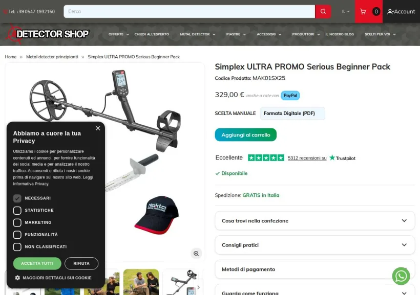 Schermata della pagina offerta di Detectorshop