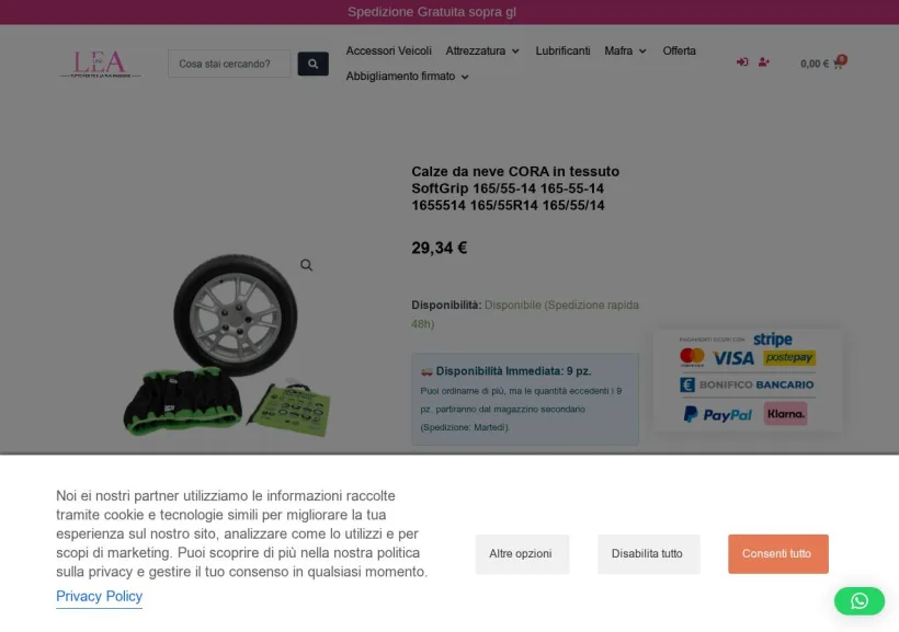Schermata della pagina offerta di Lealine