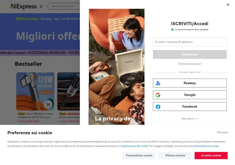 Schermata della pagina offerta di AliExpress